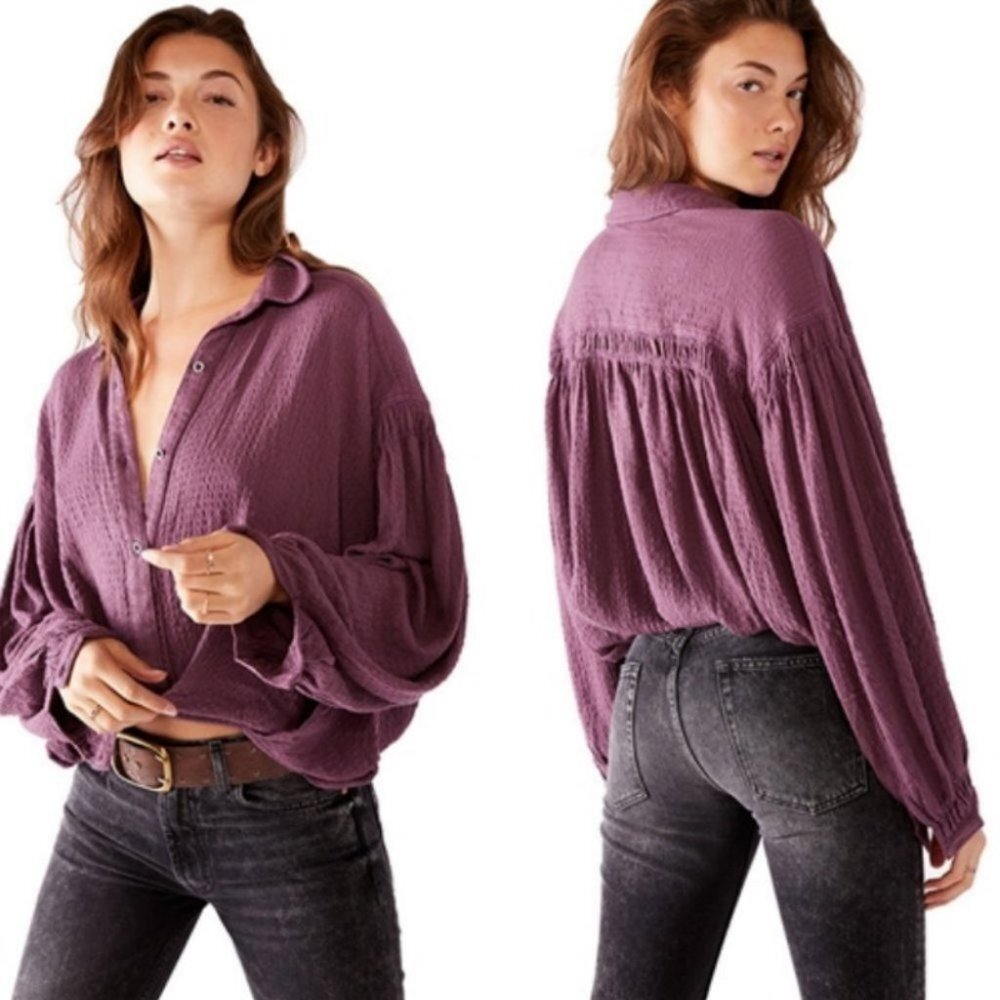 Free People Rockaway Top Purple Dusk Size Small V-Neck Drop Shoulder Bohemian S
